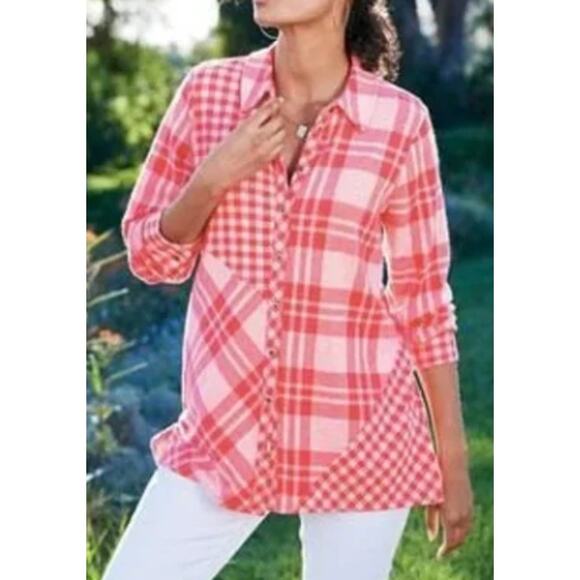 Soft Surroundings Paramour Plaid Tunic Soft Button Up Size L - Picture 7 of 7
